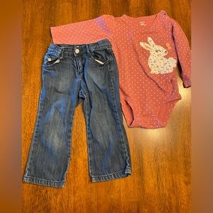 Gymboree jeans, size 18–24 month and Carter’s bunny shirt, size 18 months